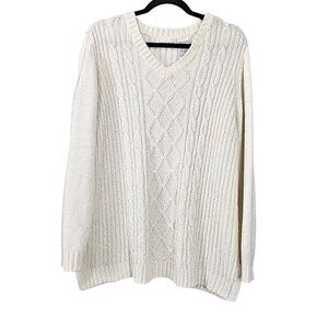 💎267 White Stag Long Sleeve Ribbed Cable Knit Metallic Ivory Soft Sweater